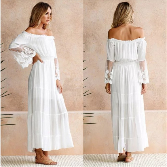 GET IT NOW!!! MAXI WHITE BOHO MAXI DRESS - Picture 3 of 3